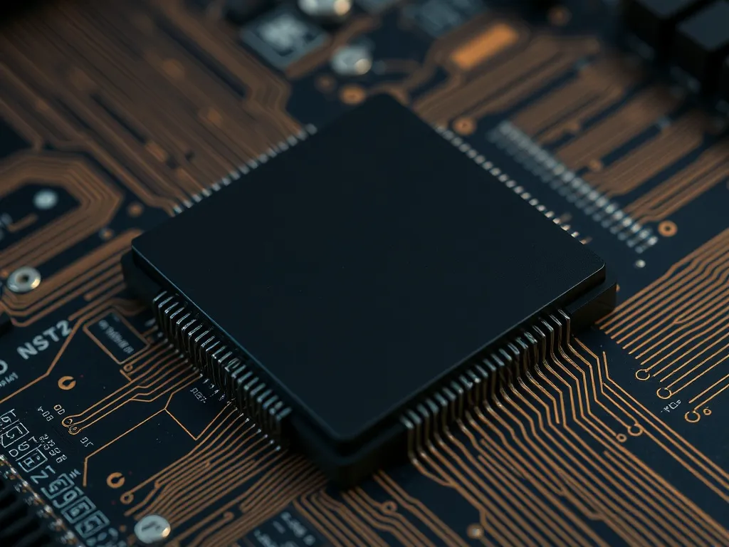 A high-contrast macro photograph of a dark computer processo