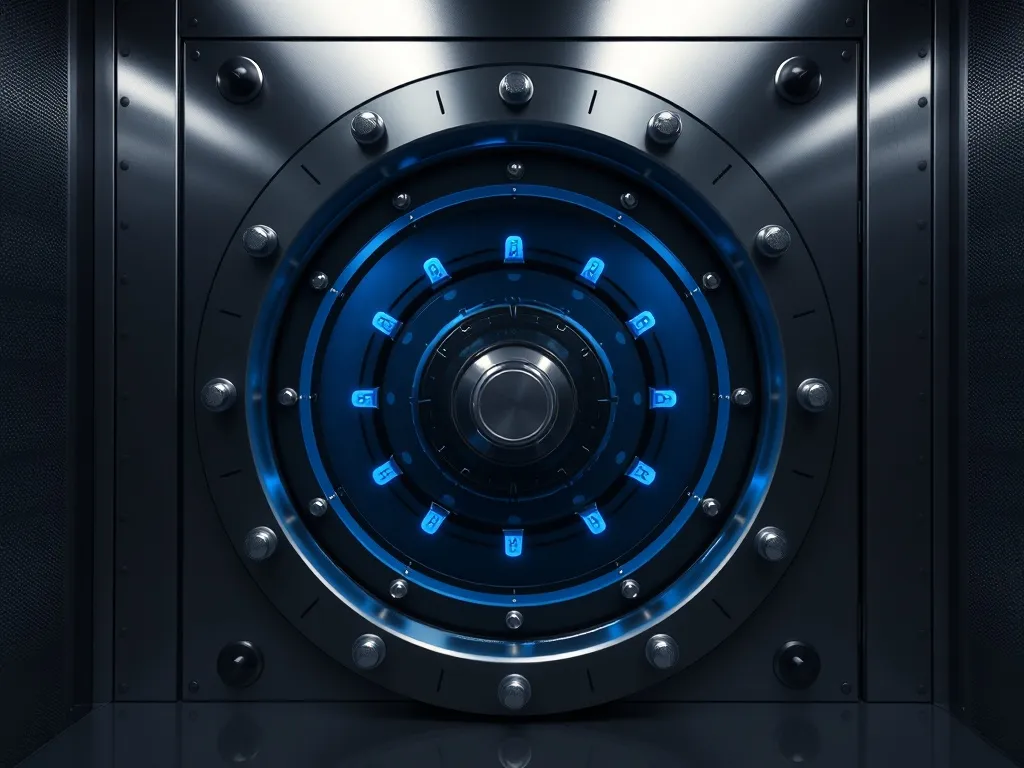 Dark high-tech vault door or secure digital storage facility