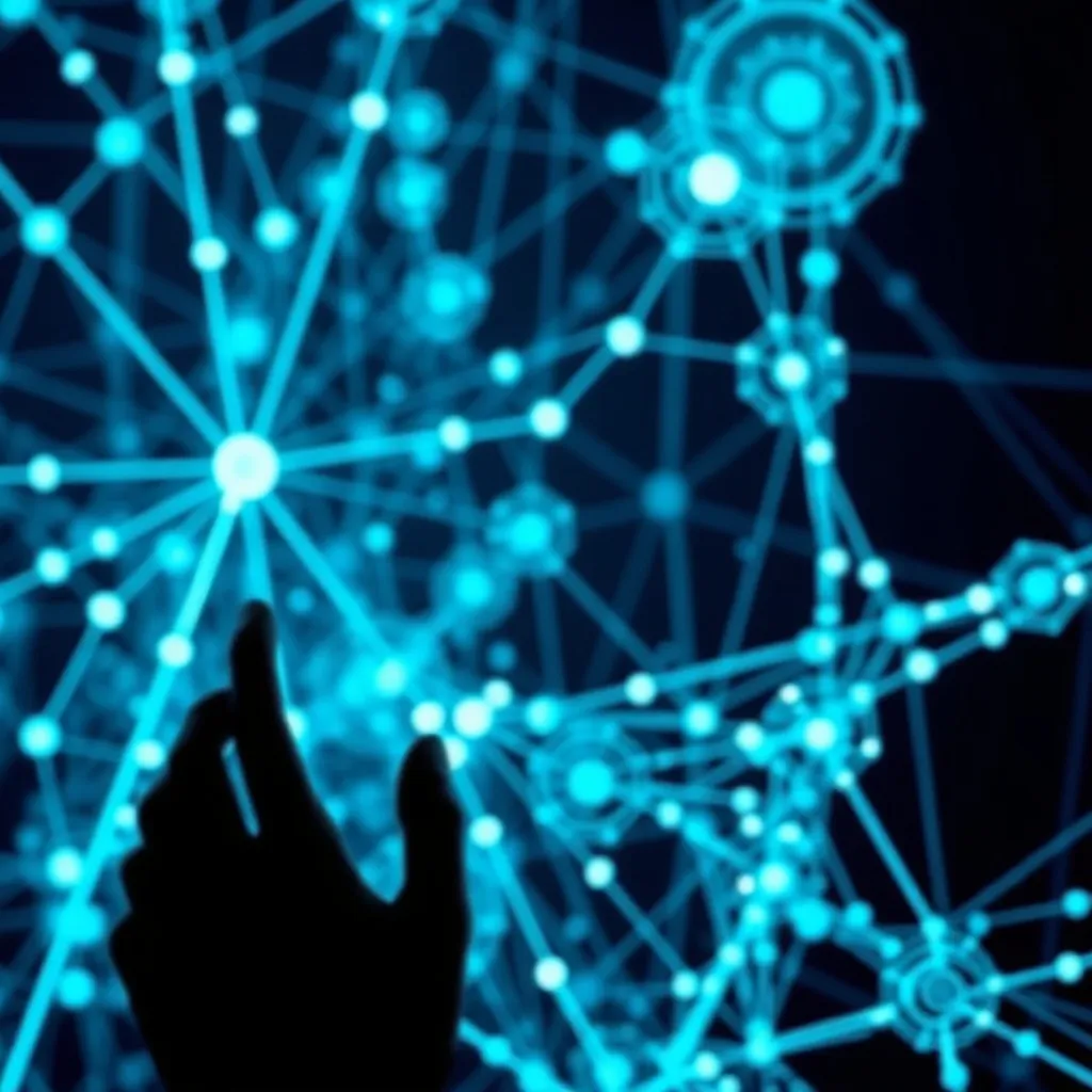 Abstract blueprint of digital connections and logical nodes,