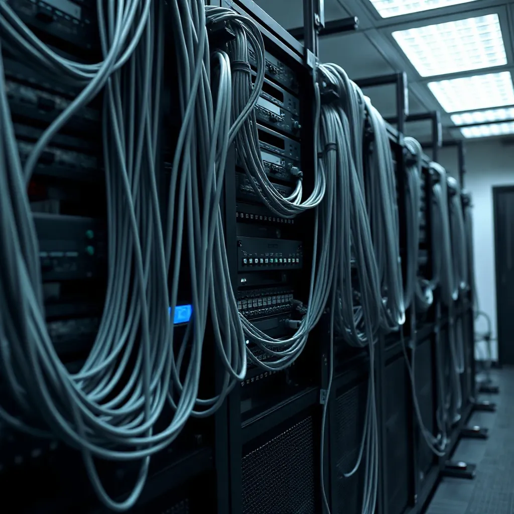 Professional server room with clean cable management, indust